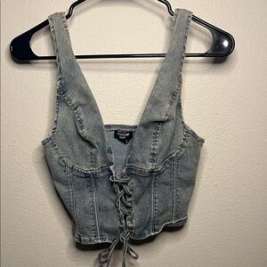 PrettyLittleThing Lace-Up Denim Crop Top